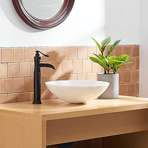 BWE Vessel Sink Faucet Waterfall Matte Black with Pop Up Drain Without Overflow and Supply Lines, Black Sink Faucet Bathroom One Handle Faucets Vanity Bath Mixer Tap - Image 4