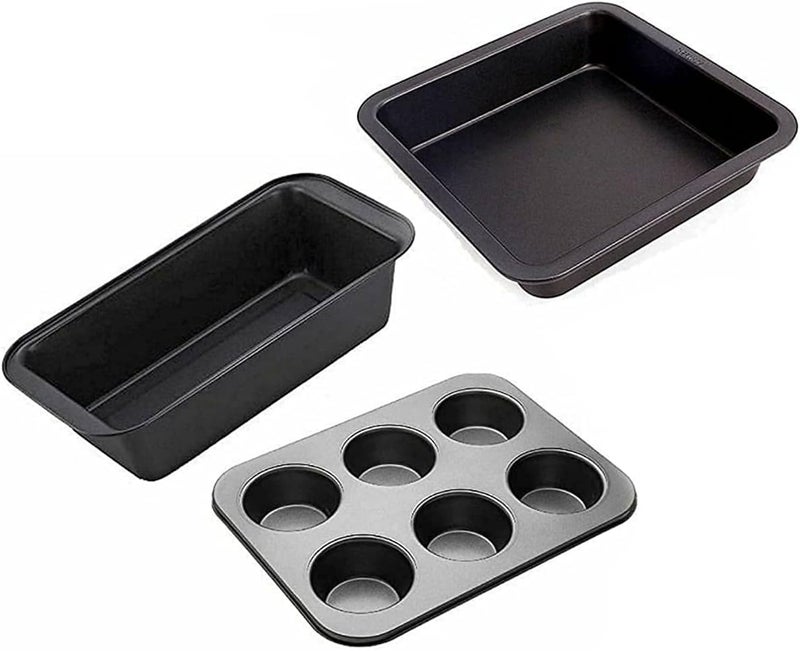 Xacton Cake Baking and Decoration Tools | Combo of 6 Slot Muffin Tray with Square Shape Cake Mould with Bread Loaf Pan | Can be Used Microwave Oven OTG, Cooker | Bakeware Combo - (Combo 4) Batch consistent craftsmanship - Image 1