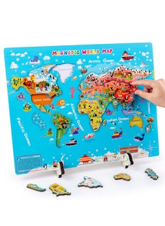 M MIAOYAN Wooden world map puzzle, continents and oceans puzzle for kids over 4 years old. Perfect educational toy for kids over 4 years old, jigsaw puzzle educational toys  - Image 1