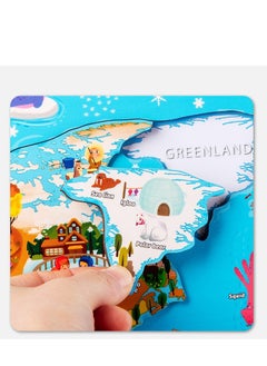 M MIAOYAN Wooden world map puzzle, continents and oceans puzzle for kids over 4 years old. Perfect educational toy for kids over 4 years old, jigsaw puzzle educational toys  - Image 3
