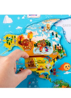 M MIAOYAN Wooden world map puzzle, continents and oceans puzzle for kids over 4 years old. Perfect educational toy for kids over 4 years old, jigsaw puzzle educational toys  - Image 4