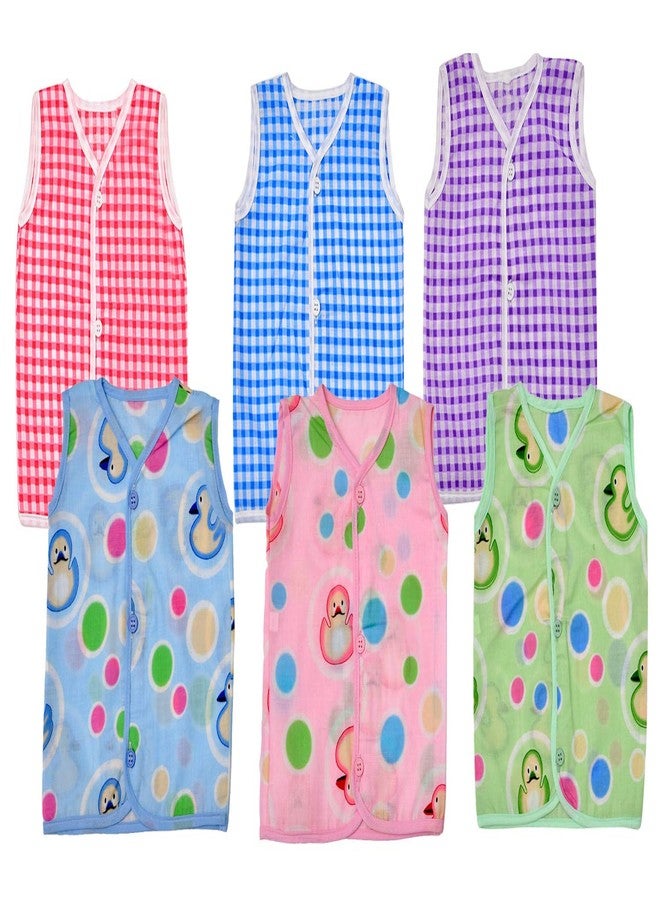 REVOLTEK Baby Cotton Printed Front Open Sleevless Vest Kids Jabla Pack of 6 Multicolour - Image 1