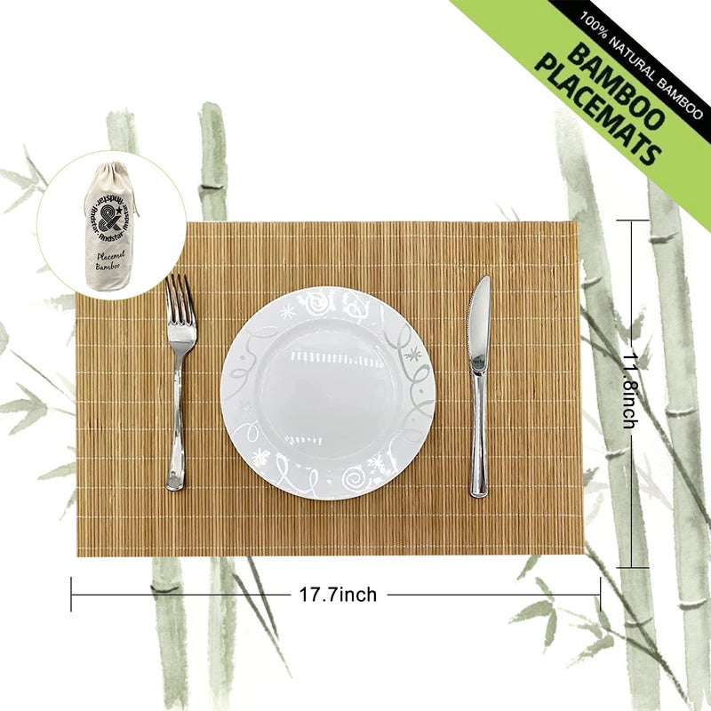 ANDSTAR Set of 12 Pcs Bamboo Placemats Sushi Rolling Mat Japanese Style Natural Anti-Slip Bamboo Placemats Washable Heat-Resistant Table Mats for Dining Room and Kitchen(Brown) - Image 3