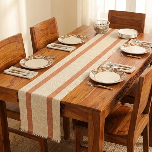 Peepul Tree Handmade Table Runner-4 Seater| Natural Grass Table Runner for Coffee & Centre Table | Non-Slippery | Heat-Resistant |12" x 60"Inch | Rust & Off White | Home Decor Gift Items - Image 1
