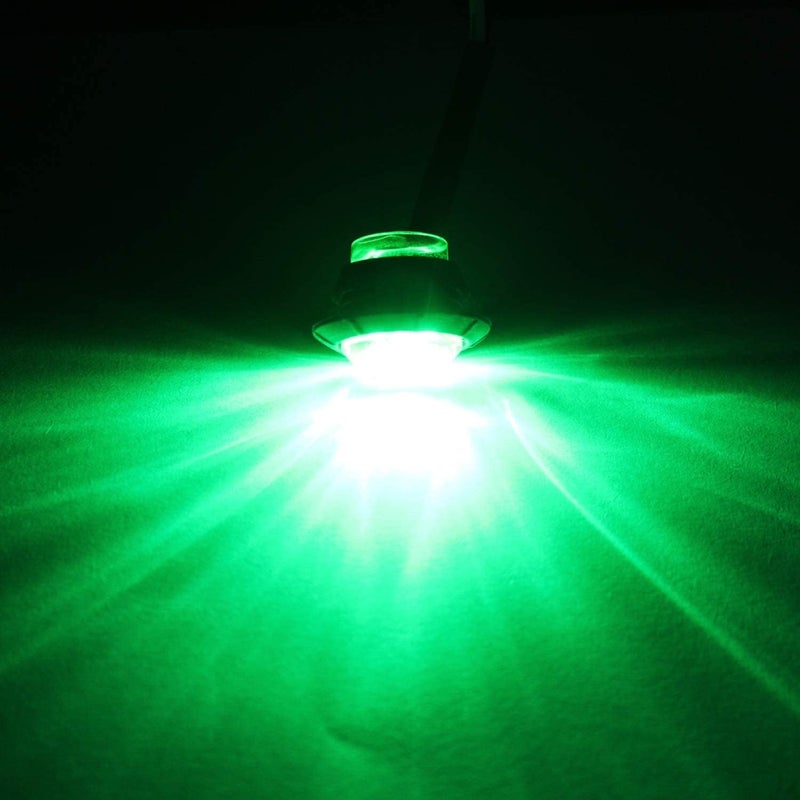 FXC 10x 3/4" Round LED Clearence Light Front Rear Side Marker Indicators Light for Truck Car Bus Trailer Van Caravan Boat, Taillight Brake Stop Lamp (Green, 12V) - Image 3