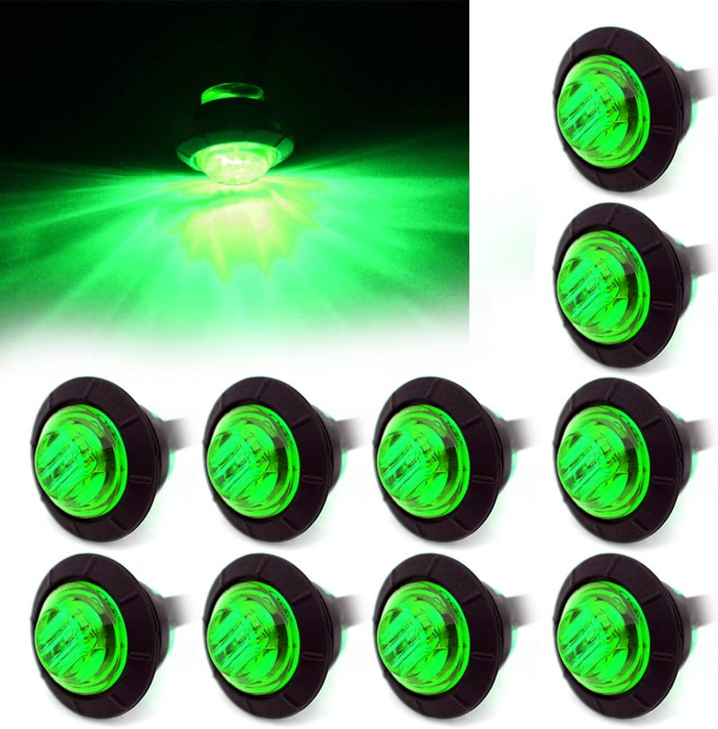 FXC 10x 3/4" Round LED Clearence Light Front Rear Side Marker Indicators Light for Truck Car Bus Trailer Van Caravan Boat, Taillight Brake Stop Lamp (Green, 12V) - Image 1