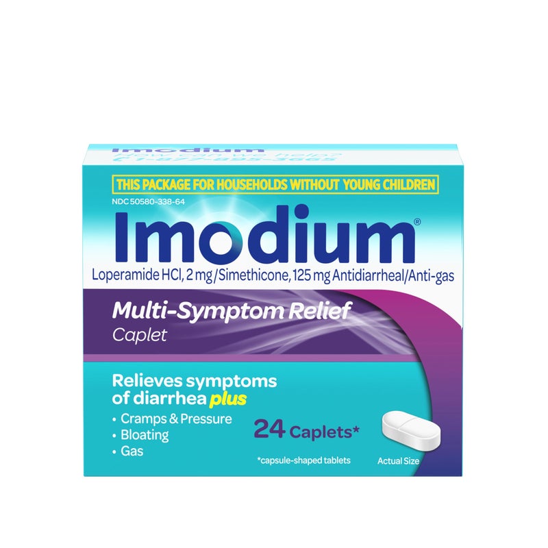 Imodium Multi-Symptom Relief Caplets with Loperamide Hydrochloride & Simethicone, Anti-Diarrheal Medicine for Treatment of Diarrhea, Gas, Bloating, Cramps & Pressure, Easier to Open, 24 ct - Image 4
