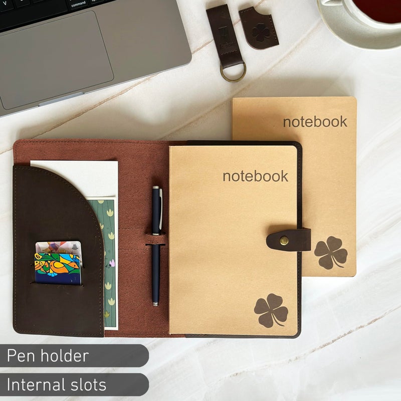 Le Vent Refillable Genuine Leather Journal, Writing Notebook, 2 Bound Notebooks, Lined and Blank, 200+200 Pages, A5 Cover, Handmade, for Poetry, Writers, Business, Work, Study, College, and Daily Notepad - Image 2