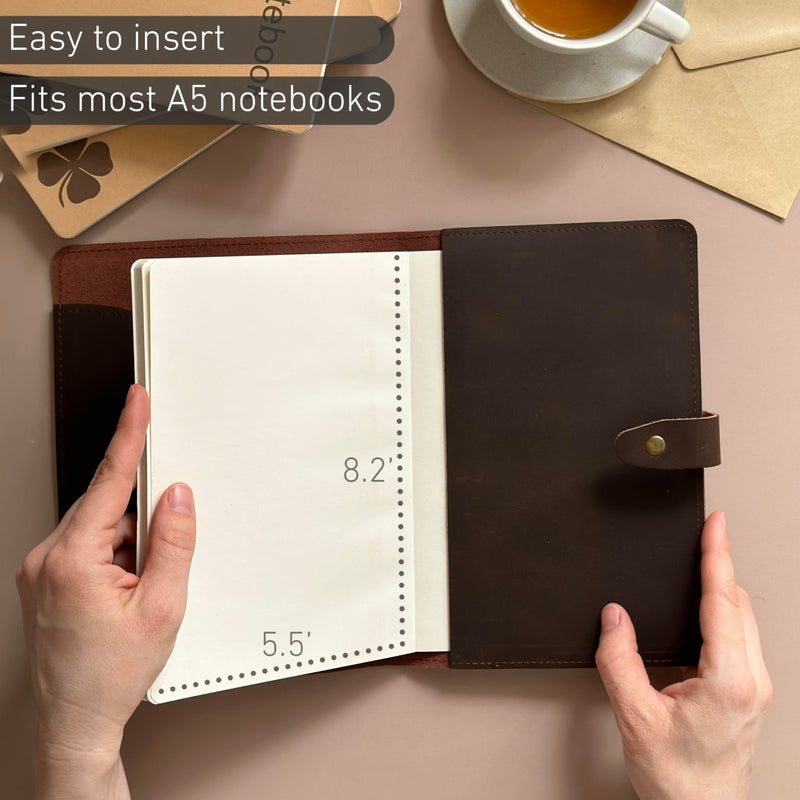 Le Vent Refillable Genuine Leather Journal, Writing Notebook, 2 Bound Notebooks, Lined and Blank, 200+200 Pages, A5 Cover, Handmade, for Poetry, Writers, Business, Work, Study, College, and Daily Notepad - Image 3