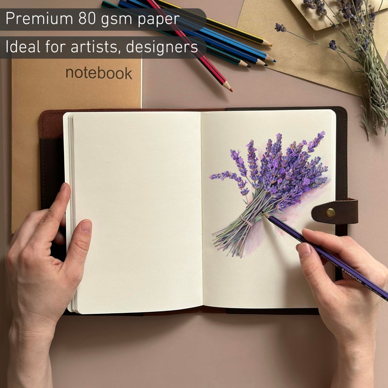 Le Vent Refillable Genuine Leather Journal, Writing Notebook, 2 Bound Notebooks, Lined and Blank, 200+200 Pages, A5 Cover, Handmade, for Poetry, Writers, Business, Work, Study, College, and Daily Notepad - Image 4