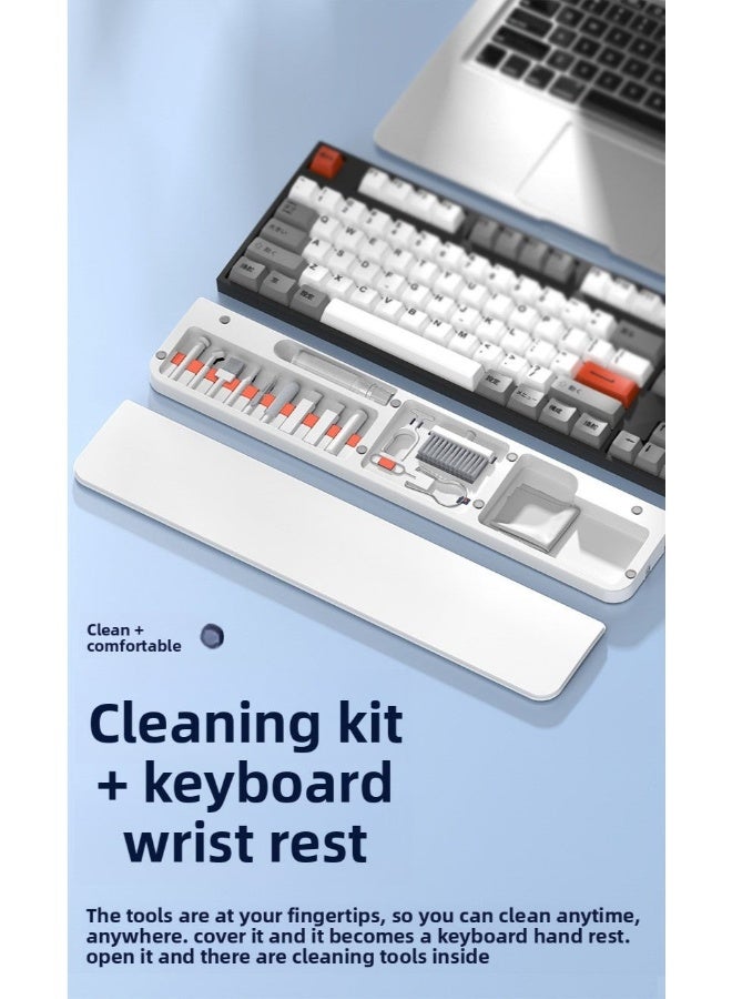 Keyboard Wrist Rest QS22 — 22-in-1 Multifunction Cleaning Kit, Soft Leather & Sponge Cushion for Ergonomic Wrist Support, Magnetic Cover, Side Phone Stand & Storage, Convenient Desktop Accessory | Keyboard Wrist Rest - Image 3