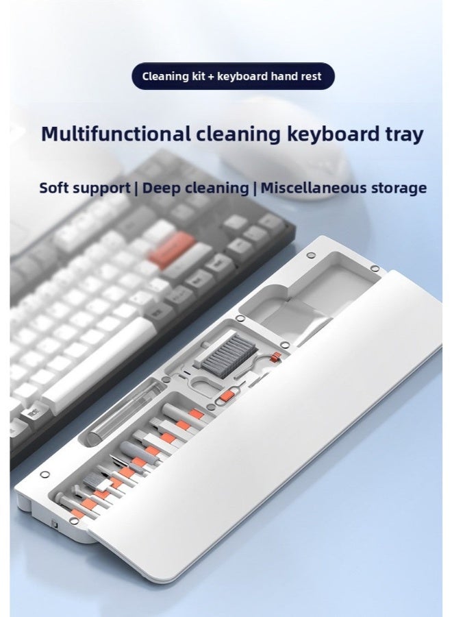 Keyboard Wrist Rest QS22 — 22-in-1 Multifunction Cleaning Kit, Soft Leather & Sponge Cushion for Ergonomic Wrist Support, Magnetic Cover, Side Phone Stand & Storage, Convenient Desktop Accessory | Keyboard Wrist Rest - Image 2