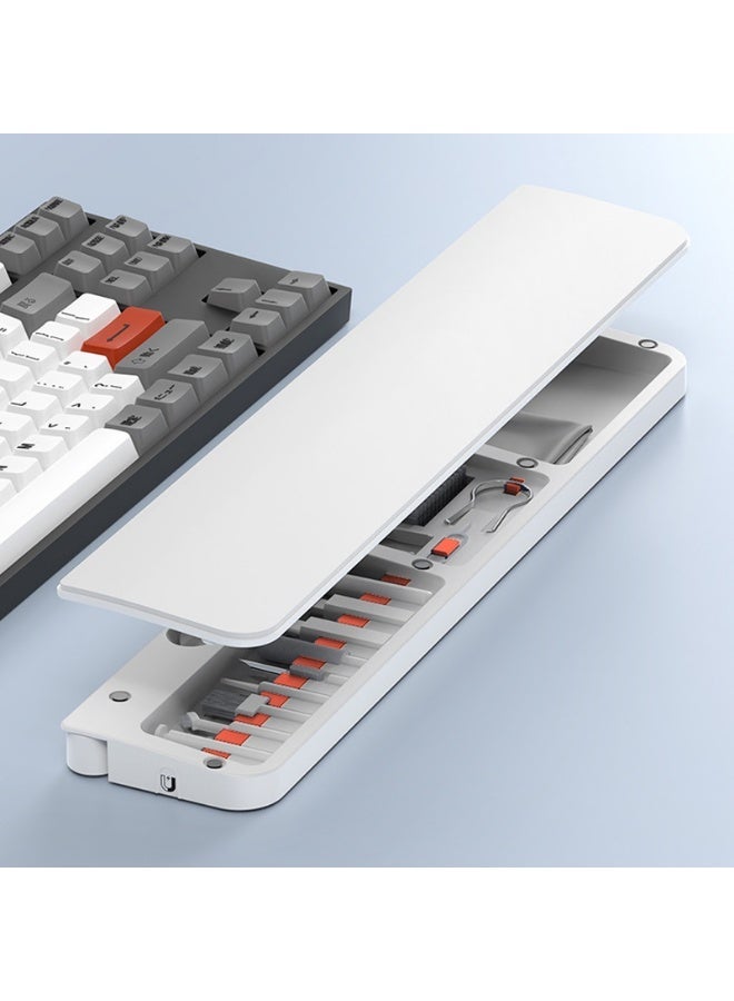 Keyboard Wrist Rest QS22 — 22-in-1 Multifunction Cleaning Kit, Soft Leather & Sponge Cushion for Ergonomic Wrist Support, Magnetic Cover, Side Phone Stand & Storage, Convenient Desktop Accessory | Keyboard Wrist Rest - Image 1