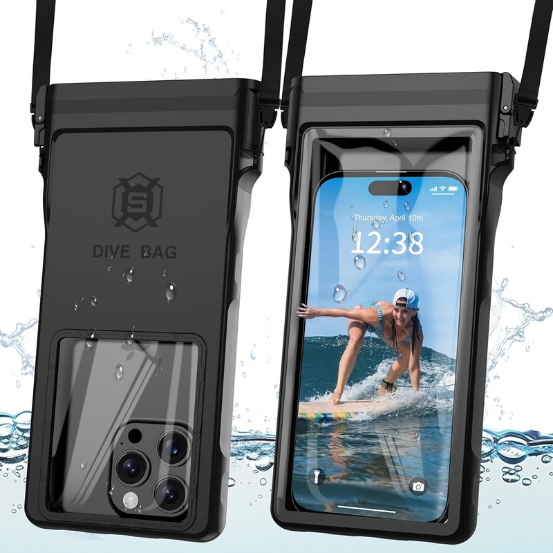 SYOSI Waterproof Phone Case for Swimming, IPX8 Certified Protection with Lanyard for Shower, Snorkeling, Diving, and Water Activities, Fit for iPhone 14/15/16 Pro Max, S23 and up to 7.0", Black - Image 1