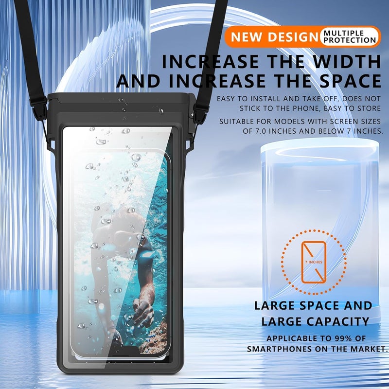 SYOSI Waterproof Phone Case for Swimming, IPX8 Certified Protection with Lanyard for Shower, Snorkeling, Diving, and Water Activities, Fit for iPhone 14/15/16 Pro Max, S23 and up to 7.0", Black - Image 3