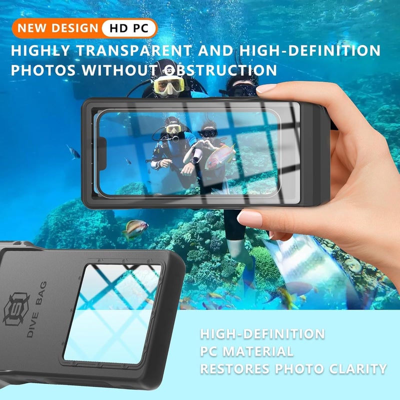 SYOSI Waterproof Phone Case for Swimming, IPX8 Certified Protection with Lanyard for Shower, Snorkeling, Diving, and Water Activities, Fit for iPhone 14/15/16 Pro Max, S23 and up to 7.0", Black - Image 4