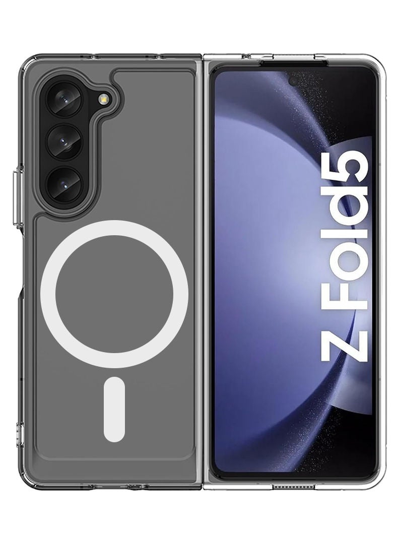 حافظة مغناطيسية لهاتف Samsung Galaxy Z Fold 5 متوافقة مع الشحن اللاسلكي MagSafe مع غطاء خلفي شفاف مقاوم للصدمات ومضاد للخدش (شفاف)