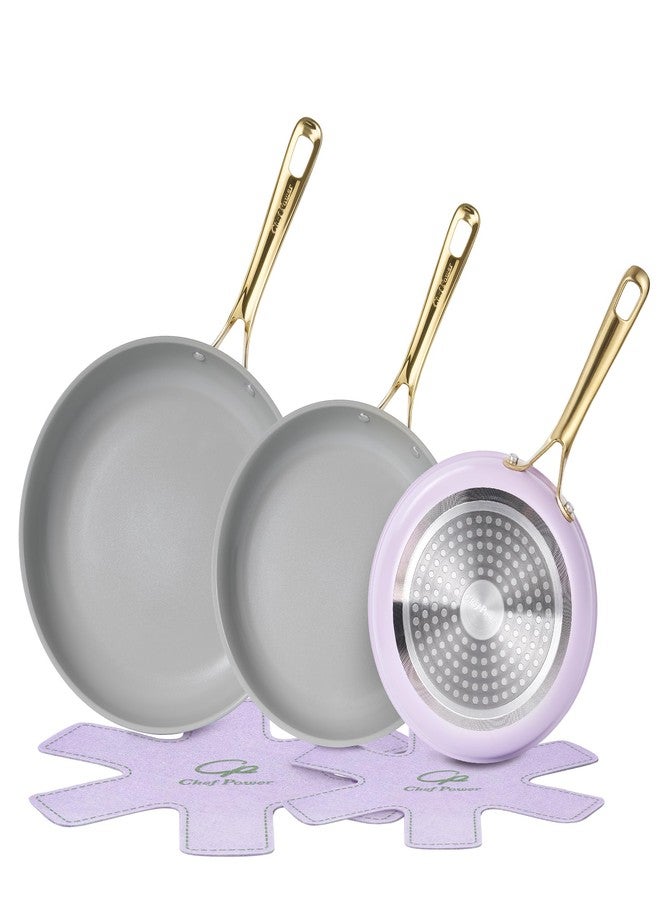 Chef Power Ceramic Frying Pan with Stainless Steel handle 5Pcs Set, Non Stick Grill Pan Set, Dishwasher and Oven Safe, Light Purple and Granite Grey - Image 1