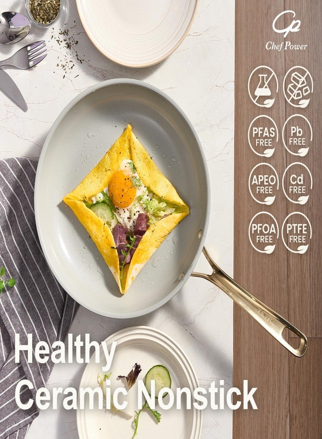 Chef Power Ceramic Frying Pan with Stainless Steel handle 5Pcs Set, Non Stick Grill Pan Set, Dishwasher and Oven Safe, Light Purple and Granite Grey - Image 3
