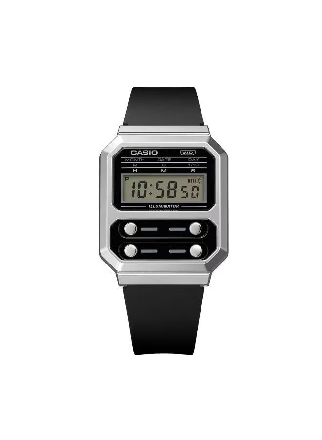 CASIO Vintage Digital Unisex Watch A100WEF-1ADF, 40.7 mm Black Dial, Chrome-Plated Resin Case & Black Resin Strap, Water-Resistant - Image 3