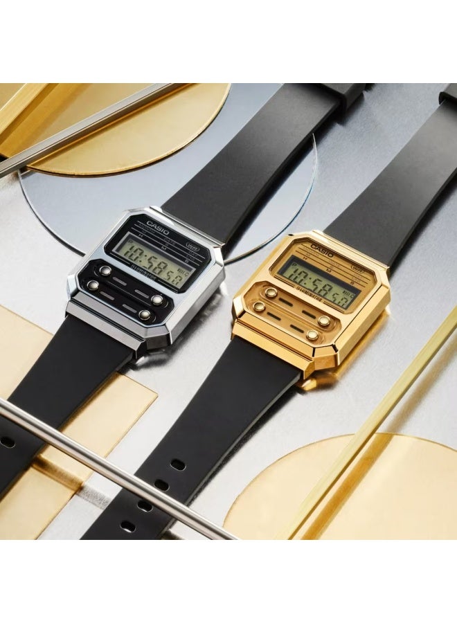 CASIO Vintage Digital Unisex Watch A100WEF-1ADF, 40.7 mm Black Dial, Chrome-Plated Resin Case & Black Resin Strap, Water-Resistant - Image 2