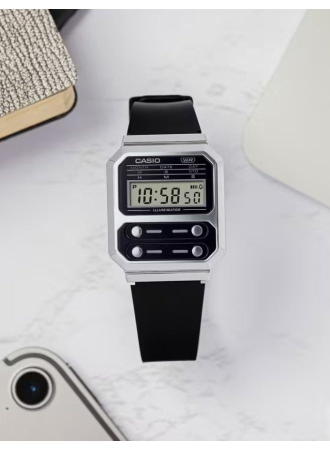 CASIO Vintage Digital Unisex Watch A100WEF-1ADF, 40.7 mm Black Dial, Chrome-Plated Resin Case & Black Resin Strap, Water-Resistant - Image 1