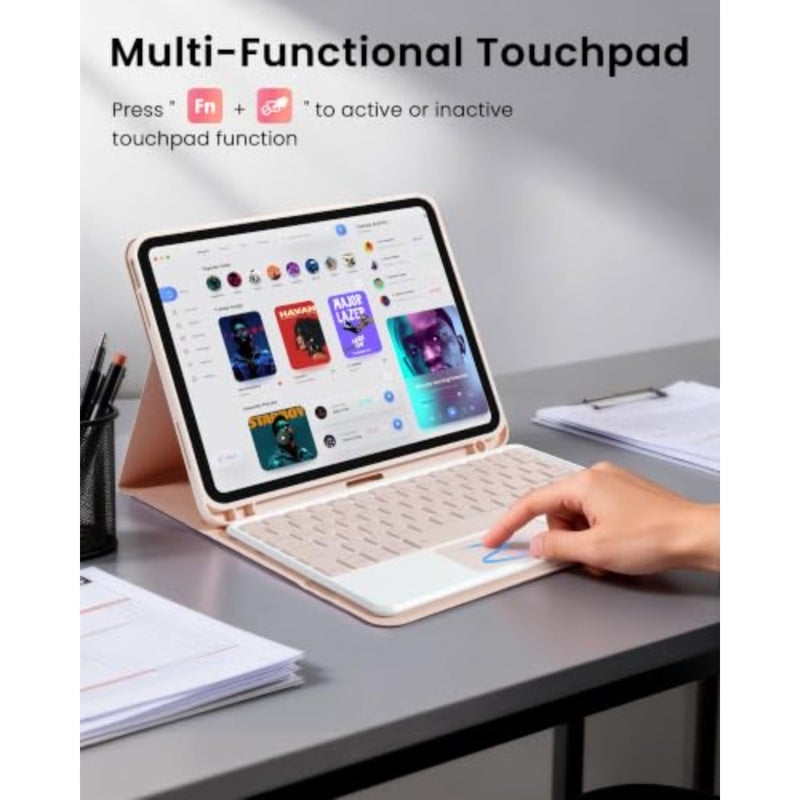 7 Colors Backlight Touchpad Keyboard Case for iPad A16 11th 2025/10th Gen 2022 Case with Keyboard, Folio Cover with Pencil Holder, Smart Trackpad, Detachable Keyboard for iPad 11th 10th Gen, PK - Image 5