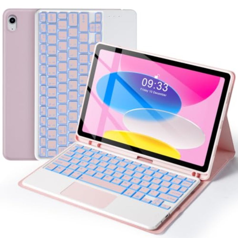 7 Colors Backlight Touchpad Keyboard Case for iPad A16 11th 2025/10th Gen 2022 Case with Keyboard, Folio Cover with Pencil Holder, Smart Trackpad, Detachable Keyboard for iPad 11th 10th Gen, PK - Image 1