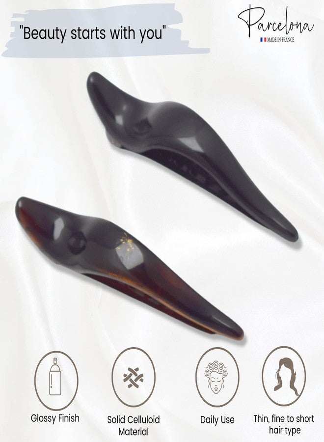 Parcelona French Brill Beak Small Set of 2 Alligator Side Slide Jaw Hair Claw Clips, Made in France (Black-Tortoise Shell) - Image 2