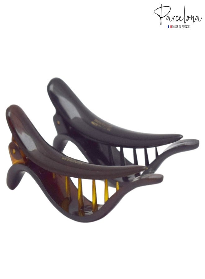 Parcelona French Brill Beak Small Set of 2 Alligator Side Slide Jaw Hair Claw Clips, Made in France (Black-Tortoise Shell) - Image 4