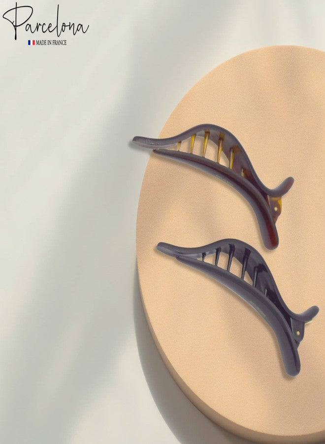 Parcelona French Brill Beak Small Set of 2 Alligator Side Slide Jaw Hair Claw Clips, Made in France (Black-Tortoise Shell) - Image 5