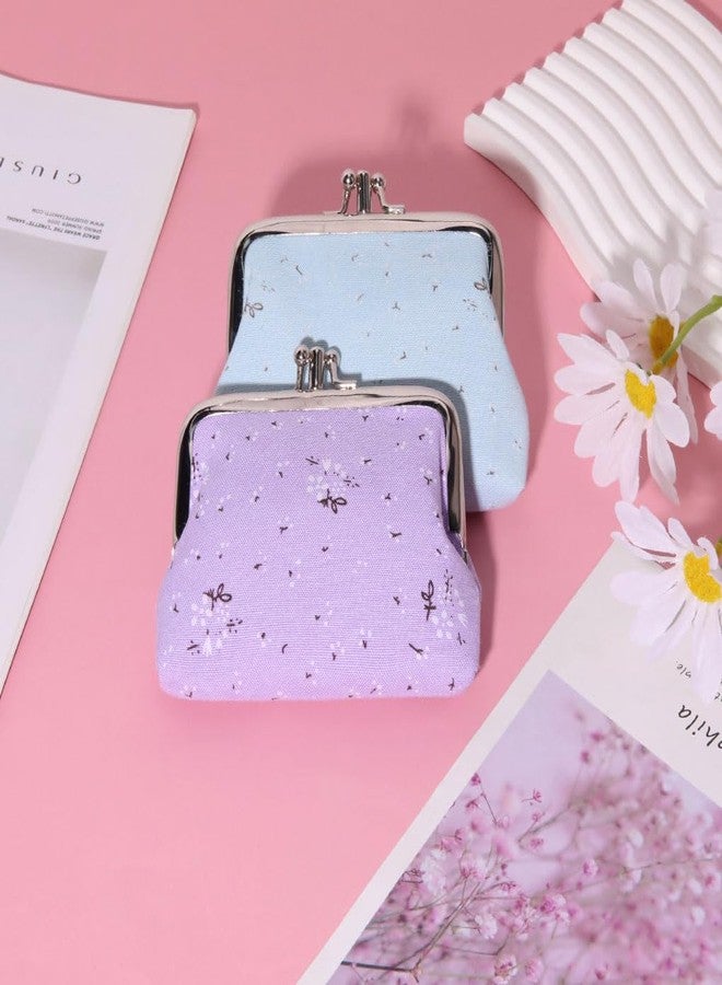 Oyachic 2 PCS Coin Purse Canvas Change Pouch Spring Floral Wallet Kiss Lock Clutch Handbags for Women,Ladies Summer Park Party (blue) - Image 5