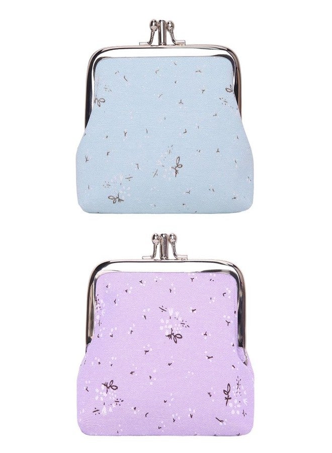 Oyachic 2 PCS Coin Purse Canvas Change Pouch Spring Floral Wallet Kiss Lock Clutch Handbags for Women,Ladies Summer Park Party (blue) - Image 1