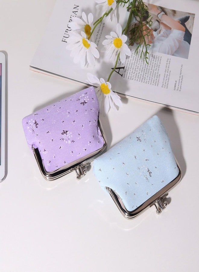 Oyachic 2 PCS Coin Purse Canvas Change Pouch Spring Floral Wallet Kiss Lock Clutch Handbags for Women,Ladies Summer Park Party (blue) - Image 4