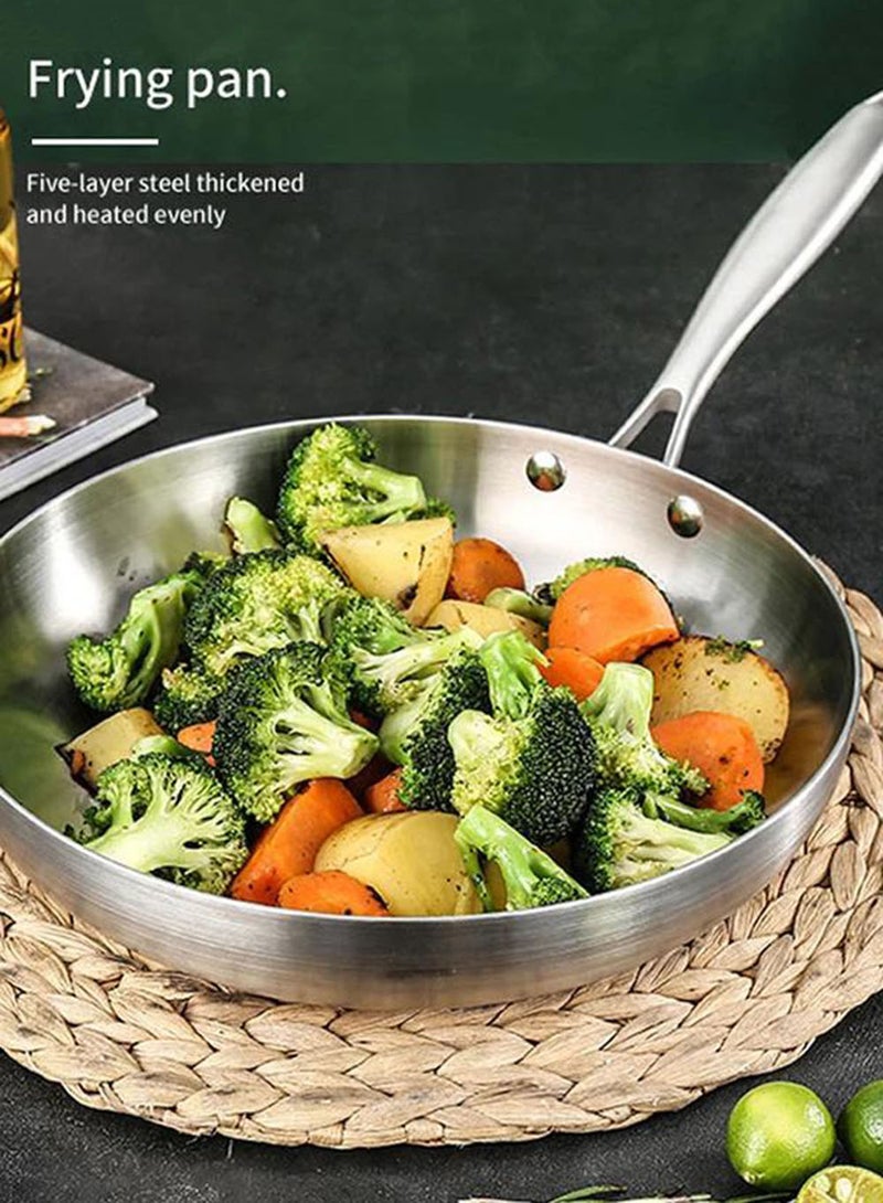 EzzySo 1 قطعة مقلاة من الفولاذ المقاوم للصدأ غير مطلية، وعاء طهي، مقلاة للطهي بالحث، آمنة للغسل في غسالة الصحون، ووك فولاذي لموقد الغاز وطباخ الحث، أساسية للمطبخ - Image 2