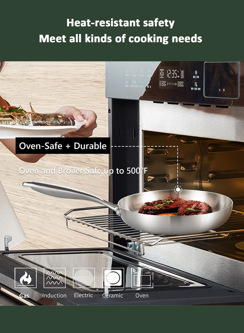 EzzySo 1 قطعة مقلاة من الفولاذ المقاوم للصدأ غير مطلية، وعاء طهي، مقلاة للطهي بالحث، آمنة للغسل في غسالة الصحون، ووك فولاذي لموقد الغاز وطباخ الحث، أساسية للمطبخ - Image 5