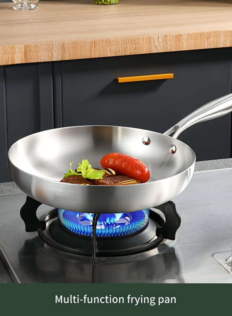EzzySo 1 قطعة مقلاة من الفولاذ المقاوم للصدأ غير مطلية، وعاء طهي، مقلاة للطهي بالحث، آمنة للغسل في غسالة الصحون، ووك فولاذي لموقد الغاز وطباخ الحث، أساسية للمطبخ - Image 3