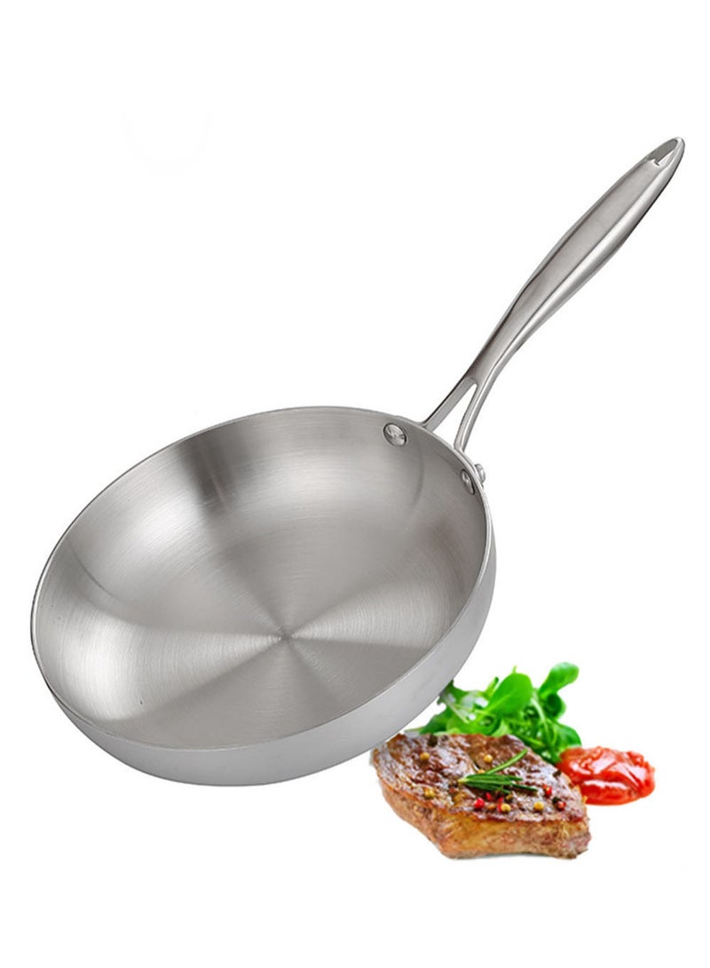 EzzySo 1 قطعة مقلاة من الفولاذ المقاوم للصدأ غير مطلية، وعاء طهي، مقلاة للطهي بالحث، آمنة للغسل في غسالة الصحون، ووك فولاذي لموقد الغاز وطباخ الحث، أساسية للمطبخ - Image 1