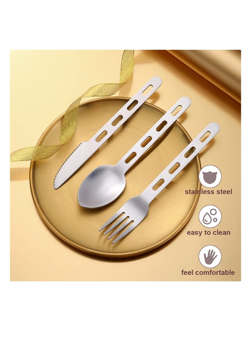 Excefore Camping Cutlery Set, 4 Pcs Stainless Steel Camping Fork Spoon Cutter Set with Carabiner, Reusable Utensils, Travel Flatware Set for Hiking, Picnic, Outdoor Backpacking, Silverware  - Image 4