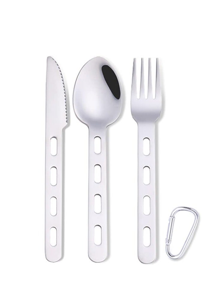 Excefore Camping Cutlery Set, 4 Pcs Stainless Steel Camping Fork Spoon Cutter Set with Carabiner, Reusable Utensils, Travel Flatware Set for Hiking, Picnic, Outdoor Backpacking, Silverware  - Image 1