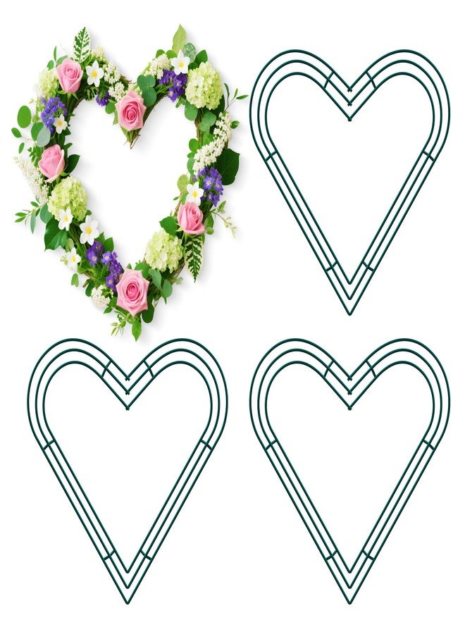 Thealyn 4 Pack 14 Inch Heart Shaped Wire Wreath Frame, Metal Floral Hoop Ring for DIY Crafts, Valentine's Day Wedding Christmas New Year Party Home Door Decoration (Green) - Image 1