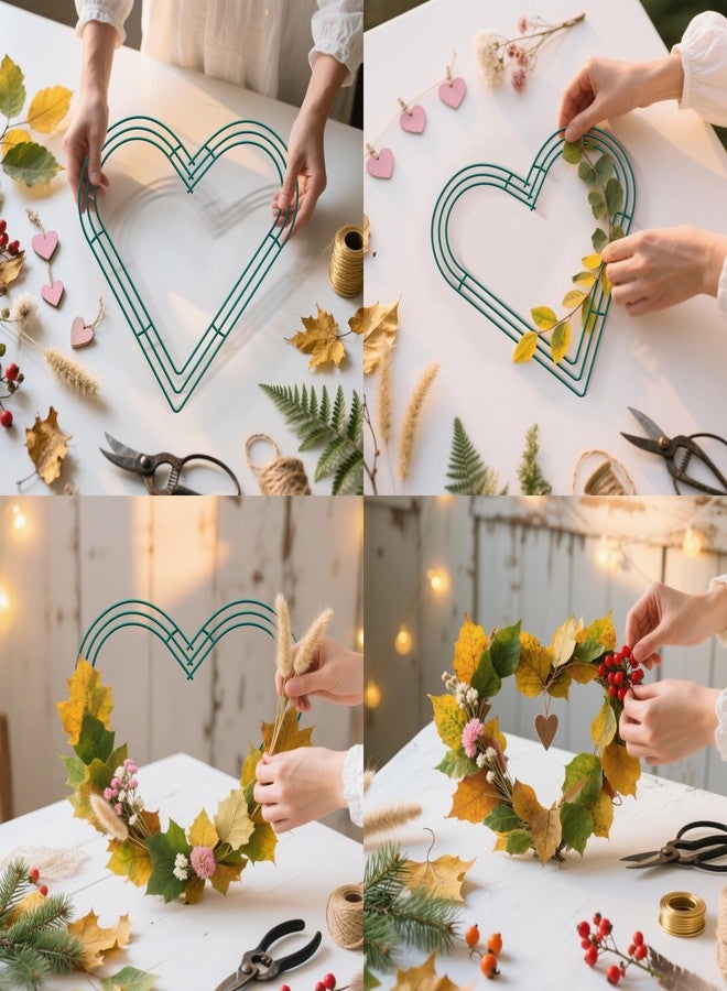 Thealyn 4 Pack 14 Inch Heart Shaped Wire Wreath Frame, Metal Floral Hoop Ring for DIY Crafts, Valentine's Day Wedding Christmas New Year Party Home Door Decoration (Green) - Image 4