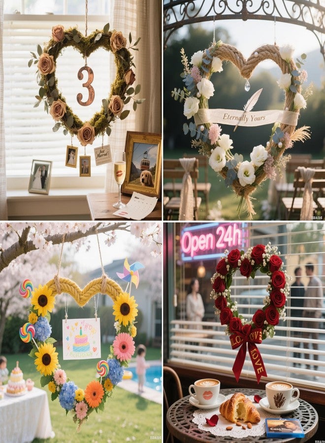 Thealyn 4 Pack 14 Inch Heart Shaped Wire Wreath Frame, Metal Floral Hoop Ring for DIY Crafts, Valentine's Day Wedding Christmas New Year Party Home Door Decoration (Green) - Image 5