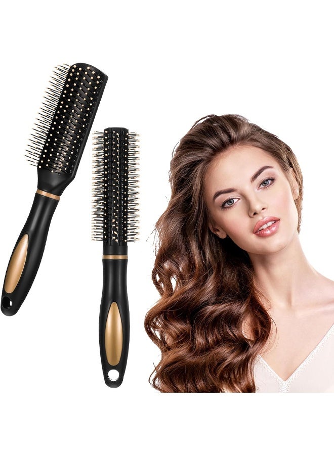 DUNISO 2 Pcs Round Hair Brush, Radial Vent Hairbrush, Curling Brush, Flat-bottomed Comb, Hair Styling Tools, Anti Static Massage Oval Hair Brush Comb for Wet Or Dry Hair's Detangle Styling Brus  - Image 1