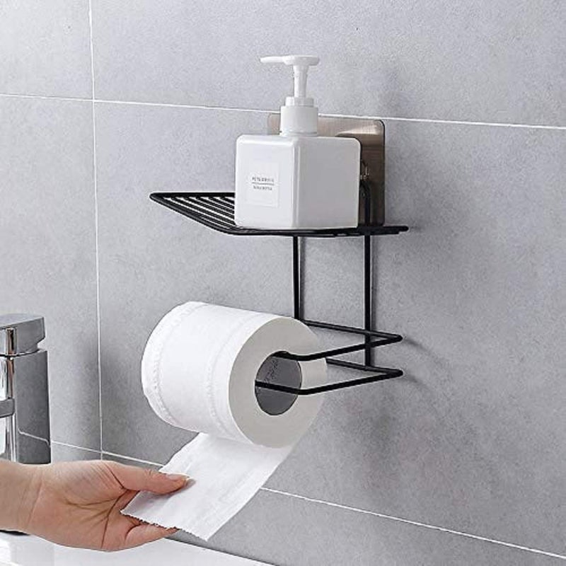 Luxansa Luxansa Toilet Paper Holder Shelf Tissue Roll Holder Soap Towel Strage Rack Bathroom Wall Mount Mobile Phone Soap Dispenser Rack Adhesive Hanger Organizer Shelf Mobile Tissue Holder  - Image 5