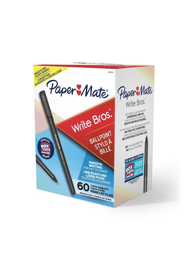 Paper Mate Paper Mate Ballpoint Pens, Write Bros. Black Ink Pens, Medium Point (1.0mm), 60 Count  - Image 1