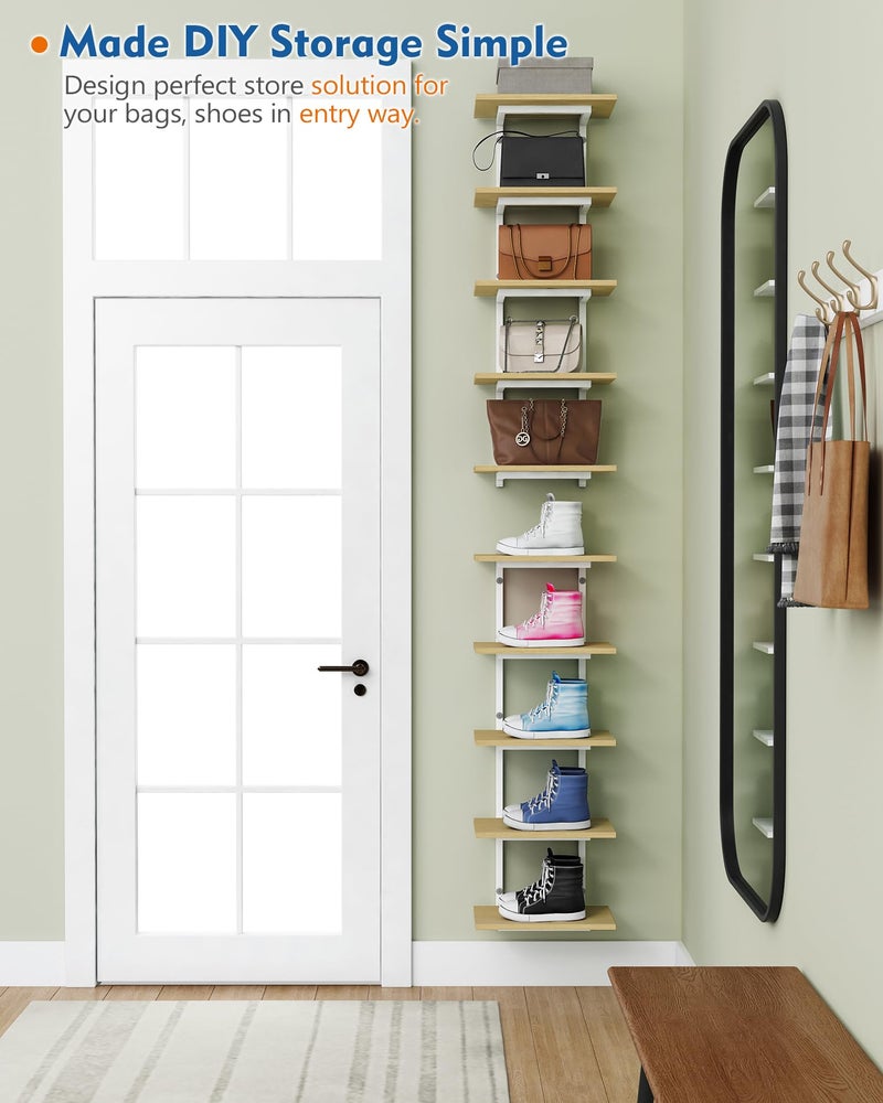 Harwaya White and Natural Tiered Wall Shelf Unit, 5 Tier Display Floating Shelves, Deep Hanging Wall Shelving Unit for Living Room Plants TV, Bedroom Books, Office DÃ©cor (White and Natural Wood) - Image 3