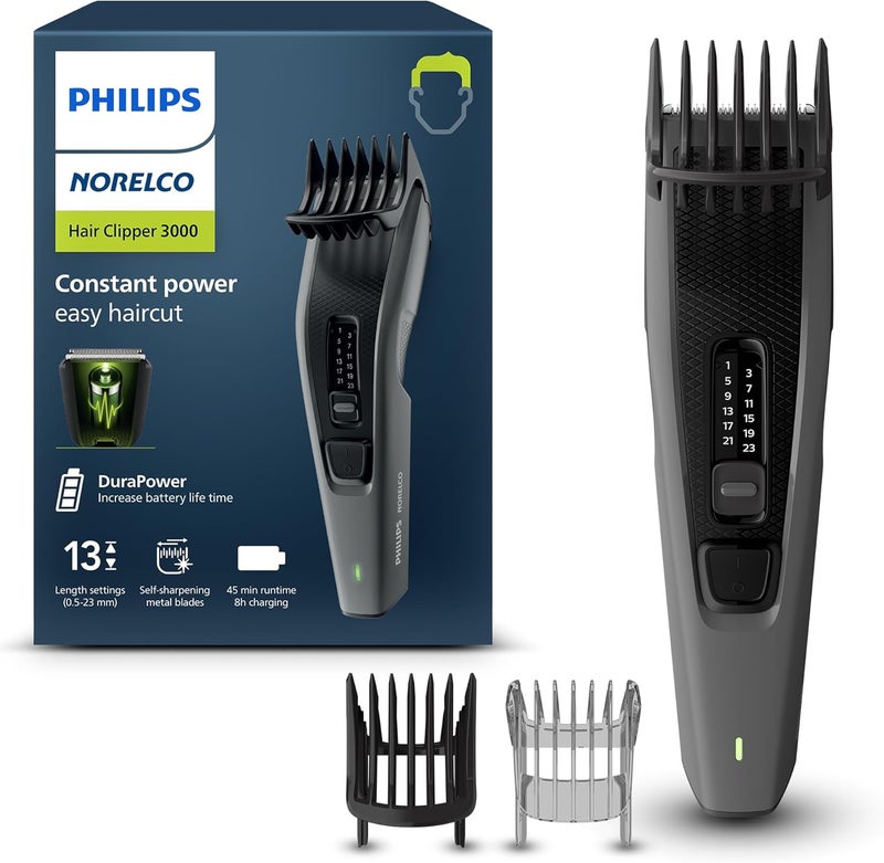 Norelco Philips Hair Clipper 3000 Series, Hair and Beard Trimmer, Trim-and-Flow Technology, DualCut Technology, DuraPower, 13 Length Settings, 45 Min. Runtime, Zero Maintenance, Model HC3525/40 - Image 1