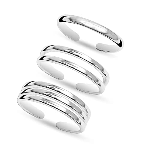 LeCalla 3 Pcs Sterling Silver Toe Rings for Women | 925 Silver Minimalist Band Ring - Stylish For Women's | Adjustable Toe Rings Summer Beach Foot Jewelry Set - Image 5