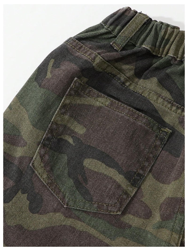 Verdusa Girl's Y2K Camo Cargo Pants Loose Straight Leg Denim Pants with Pockets Camo 12 Years - Image 5
